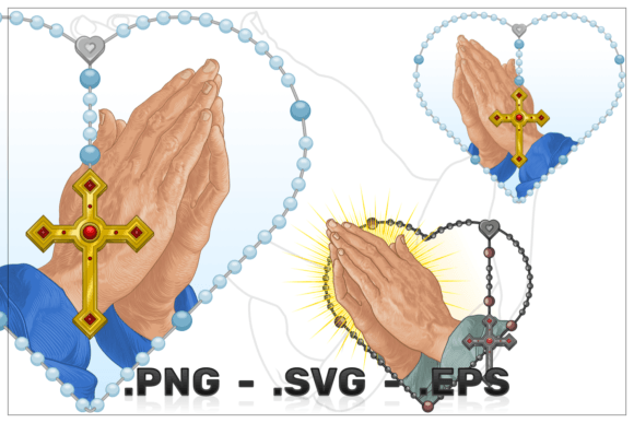 Praying Hands with Heart Shaped Rosary Graphics for Blog & Editorial Illustrations