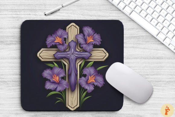 Wooden Cross with Iris Flowers Graphics for Christian Crafts & Backgrounds