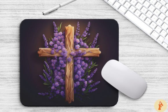 Wooden Cross with Lavender Flowers: A Thoughtful Graphic for Christian-Inspired Branding