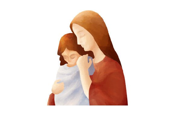Young Jesus Christ Praying with His Mother, Mary – A Crafts-Inspired Religious Design for Content Publishers